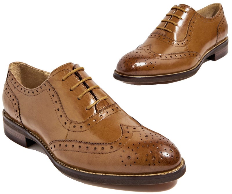 U-lite Women's Perforated Lace-up Wingtip Leather Flat/Platform Wedges Oxfords Vintage Oxford Shoes Brogues (9, Brown) - Image 2
